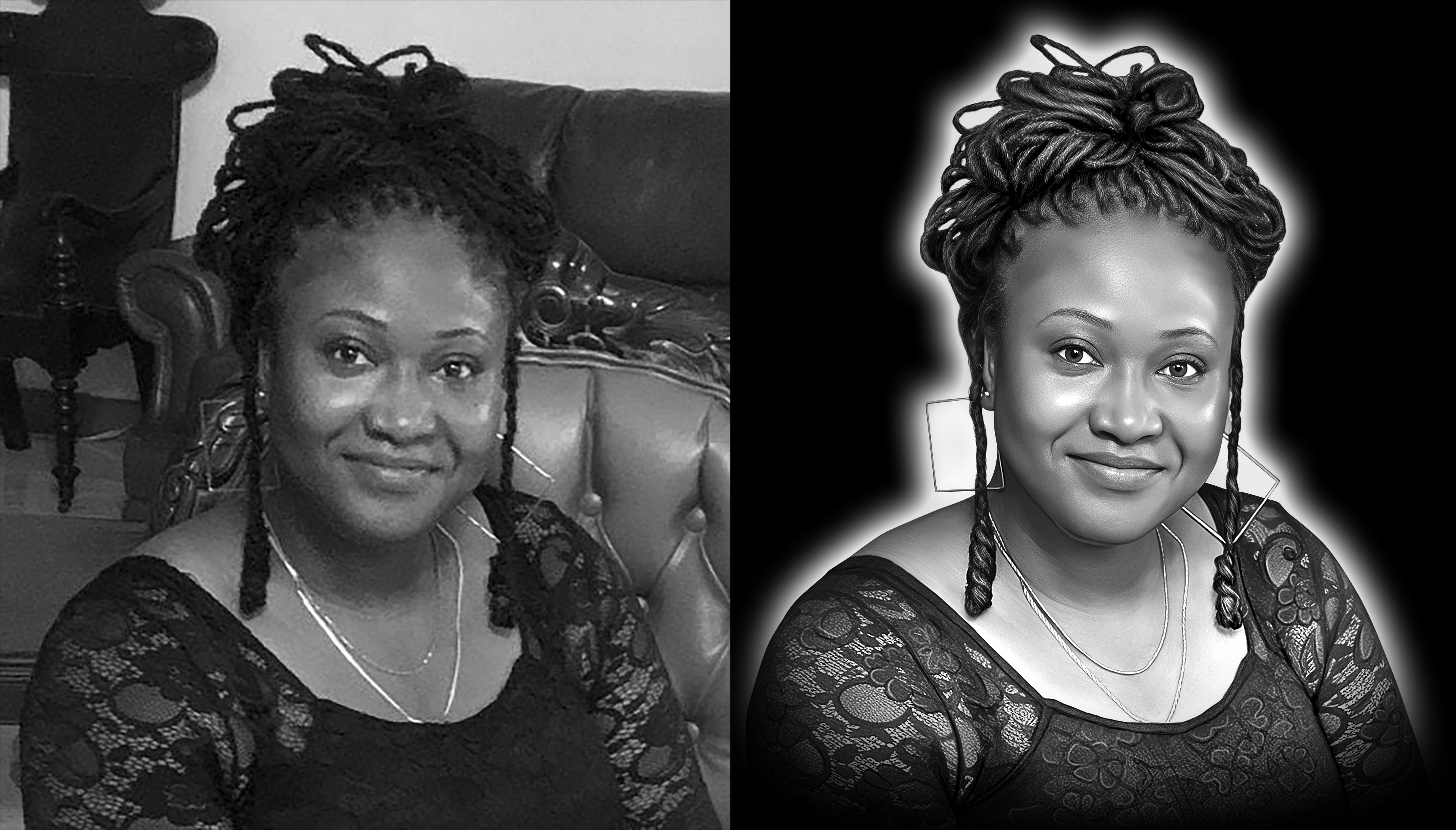 Black and white portrait retouching for memorial photo